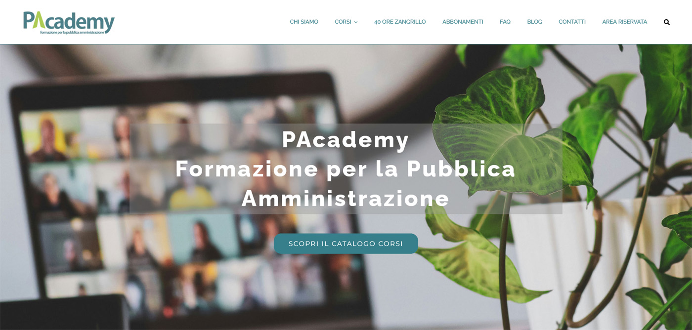 Sito web PAcademy per la formazione della Pubblica Amministrazione